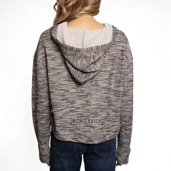 Saturday Sunday Anthropologie Rehearsal Cropped Hoodie Sweatshirt Gray Size L - Picture 5 of 11